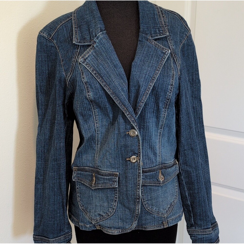 Gloria Vanderbilt Women's Blue Denim Jacket Collared Button Pockets Size XL - Picture 4 of 10